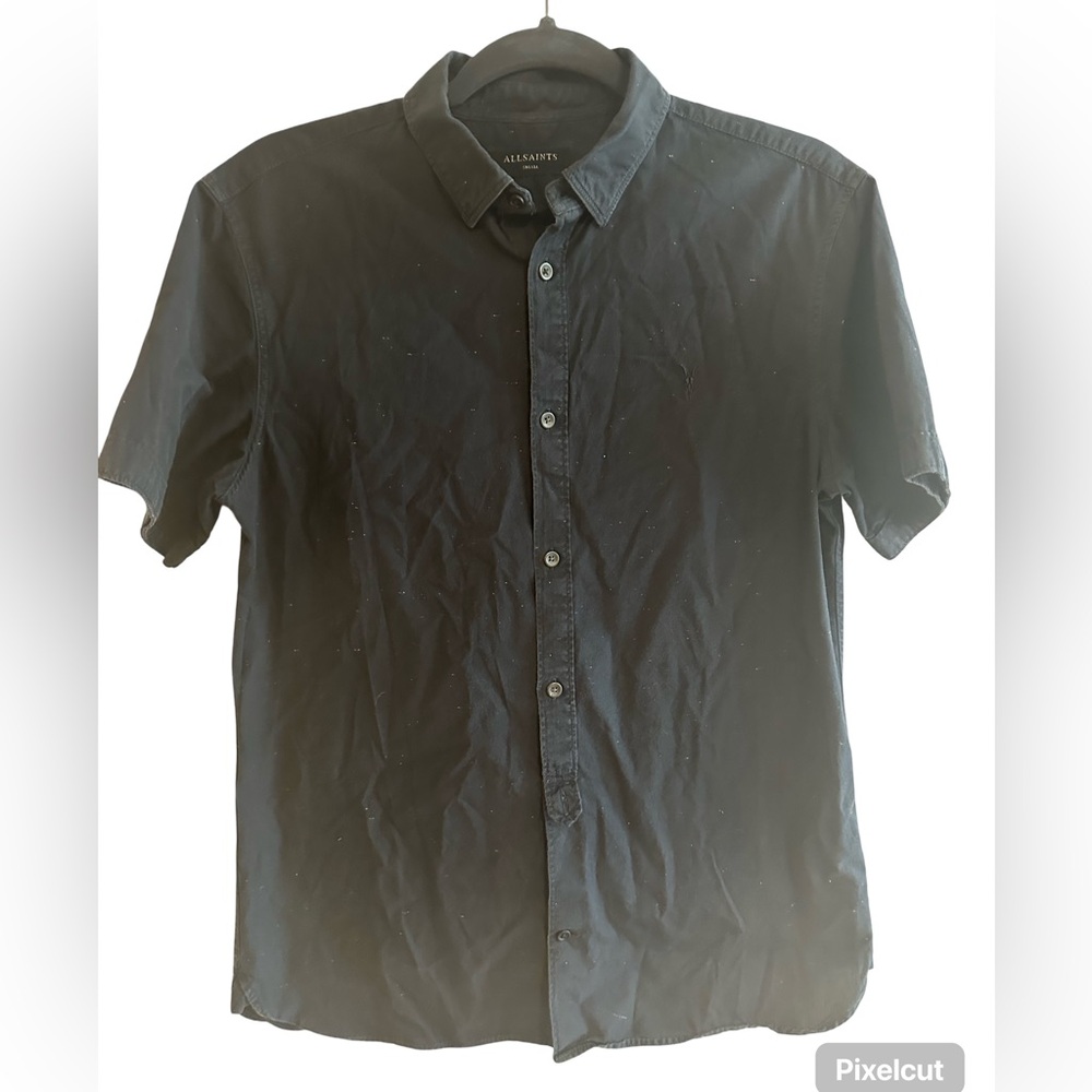 AllSaints Speckled Print Black Short Sleeve Button Up Men's Small Preppy Casual